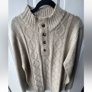 Mens Tan True Rock Cable Knit Collar Sweater Size XL  VGU